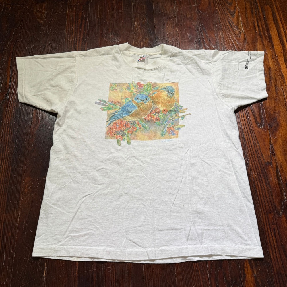 Vintage Dawes Arboretum Shirt Mens XL White Nature Single Stitch 90s Made in USA